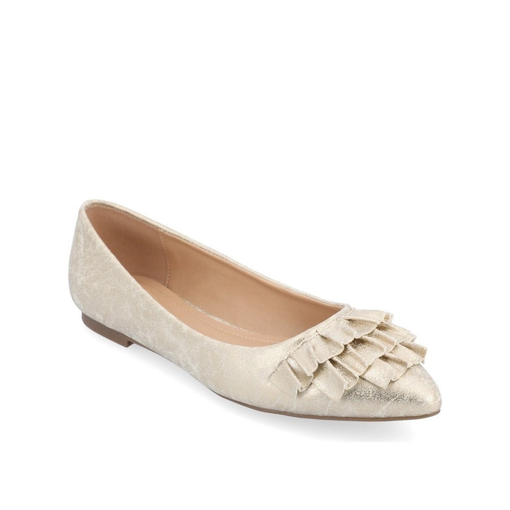 Journee Collection Judy Ballet flats Vegan Leather Gold‎ Ruffle Women Sz 7.5 NIB